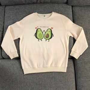 CARTOONS Avocado Sweatshirt Pullover Cream You Complete Me Avocado Cream M